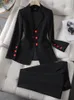 Femmes deux pièces pantalons mode noir abricot Blazer veste et pantalon costume femmes femme bureau dames affaires travail porter formel 2 ensemble 230209