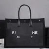 Canvas RIVE GAUCHE Totes Bag weave Shoulder Shopping Bags Women Handbag Purse Large Capacity Pocket Fashion Letters Double Leather Handle Six Button Seal Closure