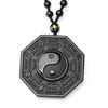 Colliers pendants Collier d'obsidien noir chinois ying ying huit diagrammes bijoux amulet
