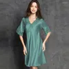 Women's Sleepwear Sleep Wear V-neck Sleepdress Version Ice Silk Short Sleeve Lace Skirt Nighty Sexy Women Lingerie Sleeping Dress