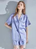 Women's Sleepwear Women Real Silk Pajamas Set Solid Shorts Nightgown Pyjama Femme Luxury Blue Bedgown Hangzhou 19 Momme Suits