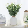 フェイクフローラルグリーンリー100pcs偽の植物シルクユーカリ葉diyクリスマスデコレーションvase vase for home Garden Weddingscrapbooking人工花230209