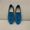 Desiner loropiana buty online buty damskie buty niebieskie klasyczne europejskie towary lefu buty pojedyncze buty z płaską skórzaną klamrą