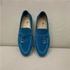 Italia Designer Loropiana Scarpe Scarpe Lp Scarpe da donna Blu Classico Merci europee Scarpe Lefu Scarpe singole con fibbia piatta in pelle