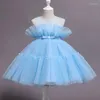 Robe princesse de mariage pour filles, vêtements pour bébés, en Tulle, à fleurs, élégante, pour anniversaire, demoiselle d'honneur, soirée