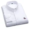 Men's Casual Shirts Quality 100% Cotton Oxford Shirt Men's Long Sleeve Embroidered Horse Casual Without Pocket Solid Yellow Dress Shirts Men 5XL 6XL 230210