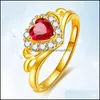 Med sidorstenar Hj￤rtringar f￶r kvinnliga rosguld ￖppna br￶llopsfest Sier Jewelry Ruby Zircon Gemstone Ring Drop Delivery DhFea