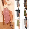 Kjolar sexig leopard sommar kjol kvinnor chiffong sida delad hög midja en linje blommig boho mode tight wraps elegant kvinna