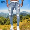 Menans jeans mode gescheurde jeans streetwear heren zwarte jeans slank fit hiphop magere broek hoge kwaliteit denim kleding casual broek 230209