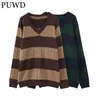 Women's Sweaters PUWD Vintage Women V Neck Stripe Loose Pullover Sweaters Spring Fashion Ladies Streetwear Knitted Y2K Girls Chic Knitwear 230209