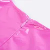 カジュアルドレス新しいセクシーなピンクのPUレザーボディーコンゴシックドレス夏の女性のノースリーブバックジッパーエラスティックミニドレスパーティークラブドレスVestidos T230210
