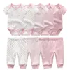 Kledingsets 6 9 10PCS Baby Girl -kleren Geboren vaste lichaamsdelen Broek Katoenjongen Korte mouw Girls Cartoon 230209