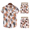 Survêtements pour hommes 2023 Été Hommes Hawaiian Ensembles Impression Costume À Manches Courtes Bouton Chemise Plage Shorts Ensemble Streetwear Casual Mens Survêtement