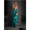 Evening Dresses Elegant Long Formal Mermaid Crystals Beads O Neck Half Sleeves Y Side Split Women Prom Gowns Party Dress Drop Delive Dhiy0