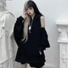 Hoodies voor dames Deeptown Gothic Grunge Black Women Punk Techwear Oversized Sweatshirts Losse casual off-schouderpullovers bf e-girl