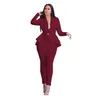 Dames Tweede stuk broek Twee delige set Women Office Vrouw 2 voor pakbroek met lange mouwen S S S Winter S Suits 230209