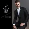 Brooches 1Pair Small Metal Crown Brooch Pin Men's Suit Shirt Corsage Badge Pins Crystal Necktie Clip Collar Decoration