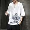 Ethnic Clothing Chinese Style T Shirt Men Hanfu Ancient Printing Thin Short Sleeve Loose Large Size Tops 5Xl Fashions Male 30190