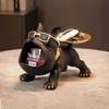 Dekorativa föremål Figurer Nordic Decor Sculpture Dog Big Mouth French Bulldog Butler med Metal Tray Table Decoration Staty för Live Room Dog Bulter 230209