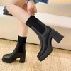 Boots Smiple Brand Sock Stretch Woolen Leather High Heel Platform Ankle Woman Shoes Autumn Winter Warm Female Bootie