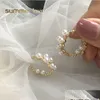 Hoop Huggie Fashion C Shape Pearl Kryształowe kolczyki dla kobiet proste klasyczne klasyczne 925 Sier Sier Igle Circle Biżuter