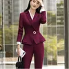 Womens Two Piece Pants High Quality Winter Suit For Women Pieces Set Formal Long Sleeve Slim Blazer and Trousers Office Ladies Work Wear 230209