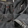 Men's Jeans Simple Khaki Vintage Grey Tannin Washed Worn Fitted Small Straight Cut Casual Trousers