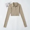 Polos kobiet Lundunshijia Lapel Kobieta Koszulka Pullower Knifting Slim Long-Sleeved Women Spring Autumn Polo Kołnierz Rozciąganie