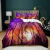 Bedding sets 2 3 Piece Forest Sets Tree Sunset Duvet Cover Natural Scenery Quilt Single Double Queen King Print Bed 230210