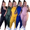 Survêtements grande taille été Simple XL-5XL vêtements 2023 ensembles solides femmes décontracté Sport à manches courtes et haut deux pièces pantalon ensemble en gros