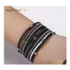 Link Chain Leather Wrap Bracelet for Women Boho Mtilayer Bracelets de cristal pulseiras casuais Braned Handmade Magnetic Bangle Dhpmb