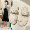 Slippers Flat Heels Beach Summer Women Shoes Woman Mules Flip Flops Solid Leather Wave Ladies Slides Plus Size