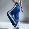 Calças femininas Capris Klein Blue Wide perna Ponta de perna larga solta gelo casual Seda elástica de cintura alta feminino lado listrado listrado feminino sorto de moletom 230209