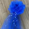 その他のお祝いのパーティー用品4PCS POM PEW BOWS TULLE AND PEARL CHURCH QUINCEANERA DECORATIONSチェアハンガーウェディングデコレーションブライダル230209