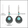 Hoop Huggie Vintage Hollow Round Enamel Flower Blue Natural Stone Pendant Earring For Women Antique Design Fashion Long Drop Deliv Dhkco