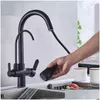 Keuken kranen mat zwart pure waterkraan dubbele handgreep en koud drinken pl out mixer kranen 211108 drop levering huizen tuin douche dhtoa