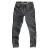 Heren jeans eenvoudige kaki vintage grijze tannine gewassen versleten gemonteerde kleine recht gesneden casual broek