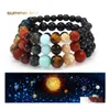 Charm Bracelets Designer Jewelry Women Men Bead Bracelet Universe Galaxy Eight Planets Elastic Chakra Natural Stone Yoga Solar Drop D Dh7Ng