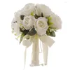 Fiori decorativi Bouquet da sposa artificiale Bouquet da sposa fatto a mano con fiori di seta per le damigelle d'onore