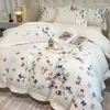 Set di biancheria da letto Set di lusso in cotone egiziano Farfalla Ricamo Copripiumino Lenzuolo con angoli Federe