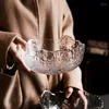 Bowls Transparent Glass Fruit Dessert Bowl Household Golden Border Large-capacity Soup Noodle Restaurant Special-shaped Tableware