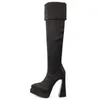 Boots Pointed Toe Sexy Over The Knee High For Women Thick Platform Heels Zipper Red Black Satin Shoes Woman Riding