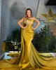 Dresses 2023 Prom Mermaid Crystals Beaded Lacee Applique Custom Made Strapless Satin Ruched Evening Party Gowns Vestidos Formal Ocn Wear Plus Size