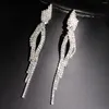 Boucles d'oreilles pendantes luxe Zircon étoiles coeur pour femmes brillant strass longue suspension arbre de noël mariée bijoux accessoires