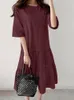 Casual klänningar kvinnor sommar sundress mode o nacke halva ärm Semesterklänning överdimensionerad strandrock femme ruffles midi vestidoscasual