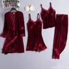 Women's Sleepwear Sleepwear Sleep Set Womens Velour Nightwear Robe V-Neck Pijamas Softy Gown Sleepshirt Autumn Winter Pajamas Suit Negligee 230209