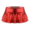 Skirts Womens Shiny Metallic Short Mini Low Rise Double Layered Ruffled Skirt For Pole Dance Raves Festivals Party Costumes