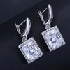 Necklace Earrings Set & BeaQueen Square Princess Cut Clear Cubic Zircon Stone Wedding Bracelet Ring Women Party Jewelry JS144