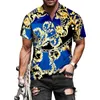 Casual shirts heren high-end luxe gouden patroon 3D gedrukt kortful mouw button-down shirts voor mannen street style trendy tops hiphop outfits 230209