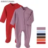 Peleles de algodón 100 para bebés, mono de Color sólido con cremallera, camisa de primavera para niños y niñas, monos con pies 230209